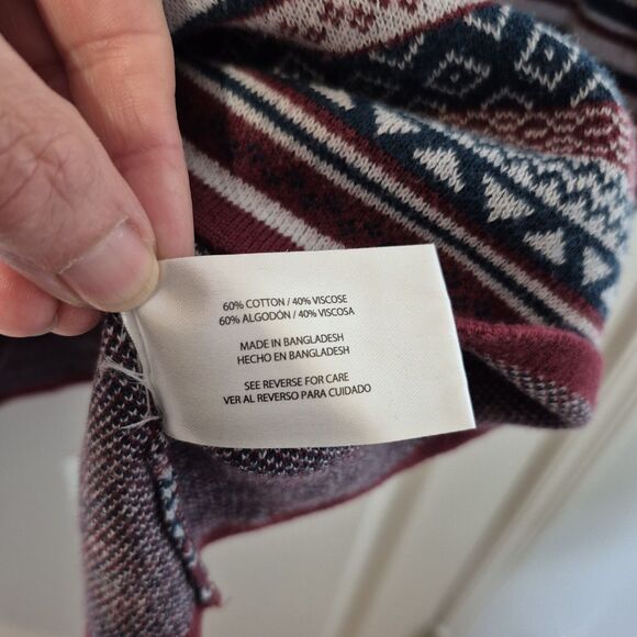 Eddie Bauer Sweater Women XL Burgundy Blue 1/4 Zip Nordic Tribal Aztec Pullover - Picture 5 of 6